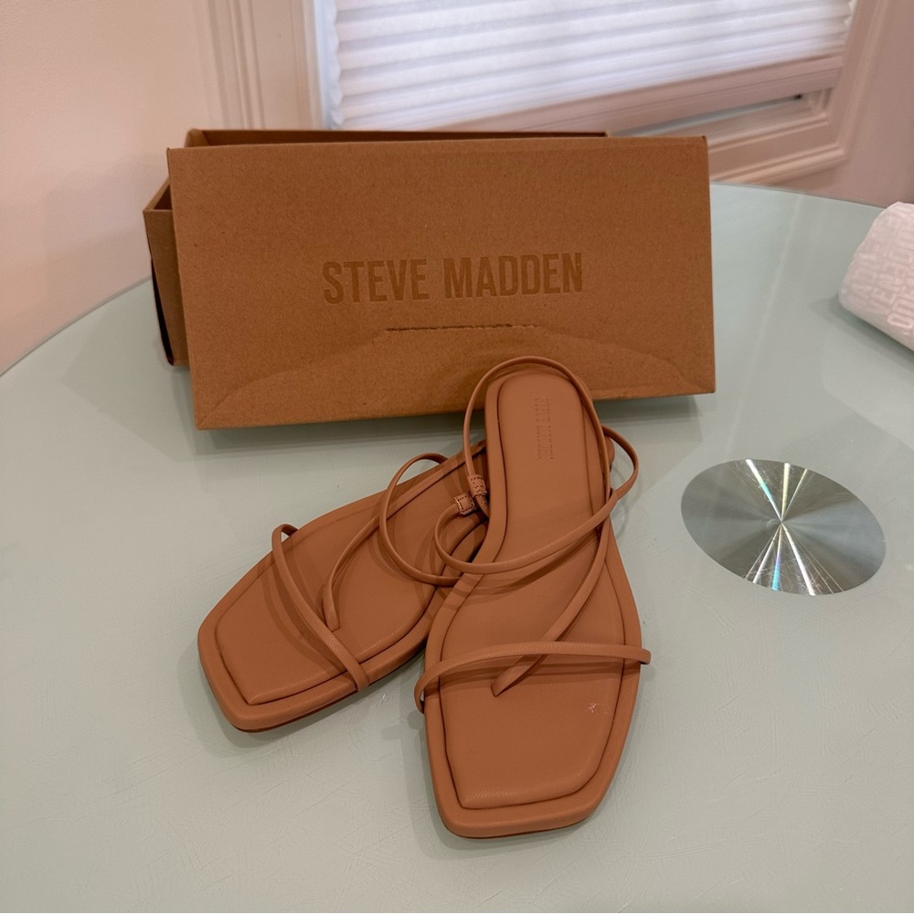 Steve Madden Lynley Slingback Square-Toe Sandals in Natural Size 8.5M